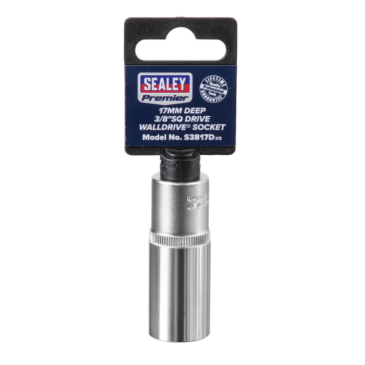 Sealey WallDrive Socket 17mm Deep 3/8" Square Drive Chrome Vanadium Steel S3817D