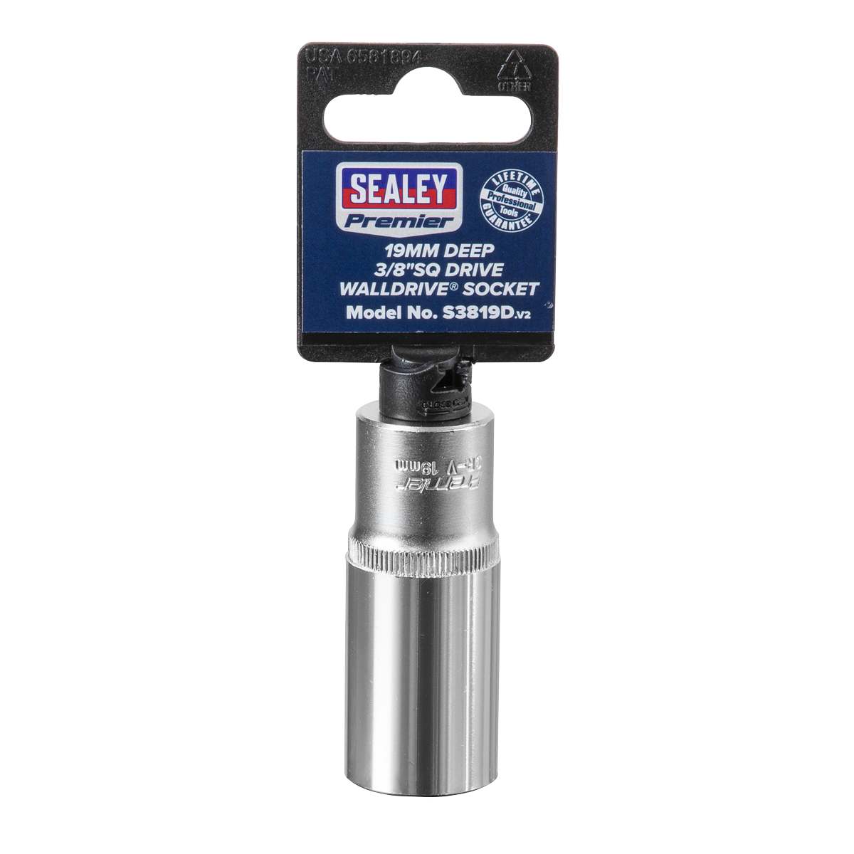 Sealey WallDrive Socket 19mm Deep 3/8" Square Drive Chrome Vanadium Steel S3819D