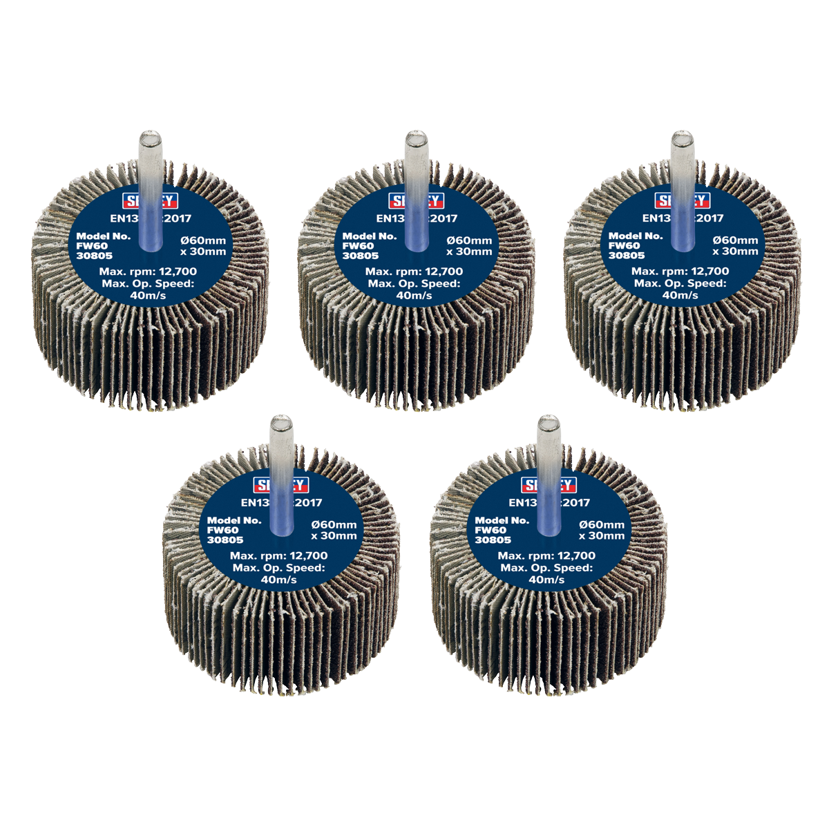 Sealey Flap Wheel 60mm x 30mm 6mm Shaft 80 Grit 5 Pieces 26700 RPM FW6030805