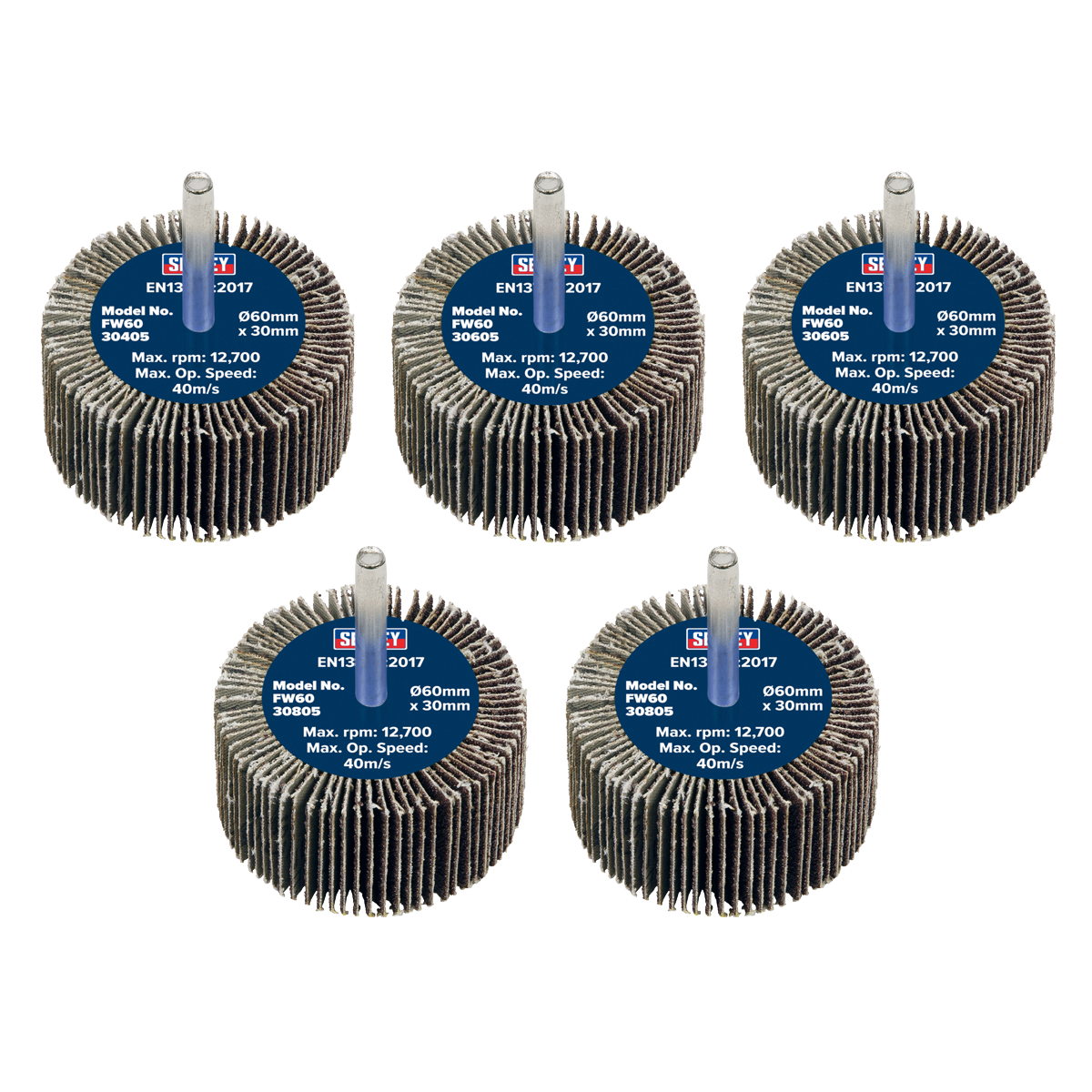 Sealey Abrasive Flap Wheel Ø60x30mm Ø6mm Shaft Assorted Grit 5 Pieces FW6030ASS