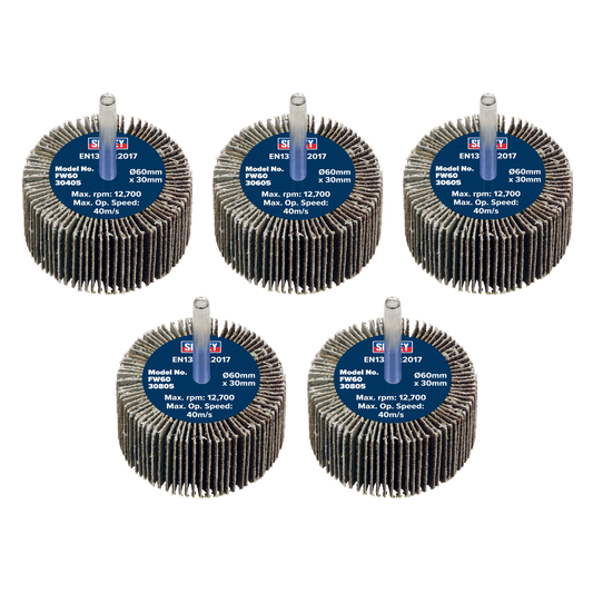 Sealey Abrasive Flap Wheel Ø60x30mm Ø6mm Shaft Assorted Grit 5 Pieces FW6030ASS