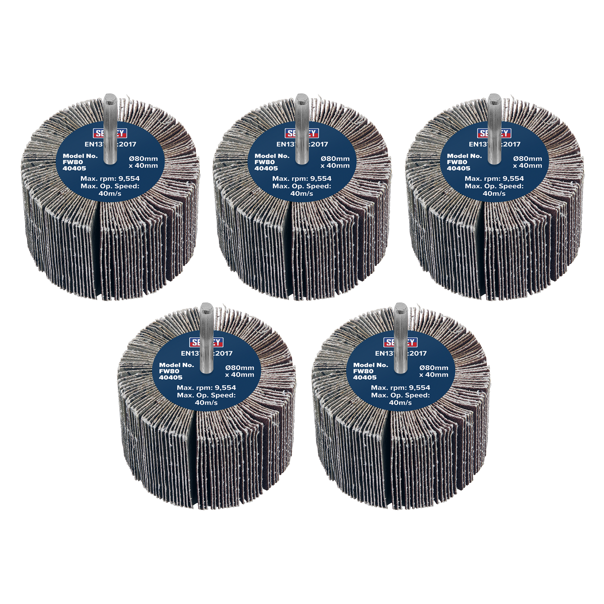 Sealey Abrasive Flap Wheel Ø80 x 40mm 40Grit Ø6mm Shaft 5 Pieces FW8040405