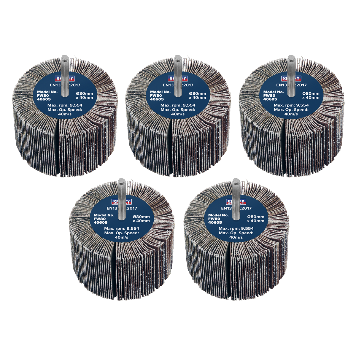 Sealey Abrasive Flap Wheel Ø80 x 40mm 60Grit Ø6mm Shaft 5 Pieces FW8040605