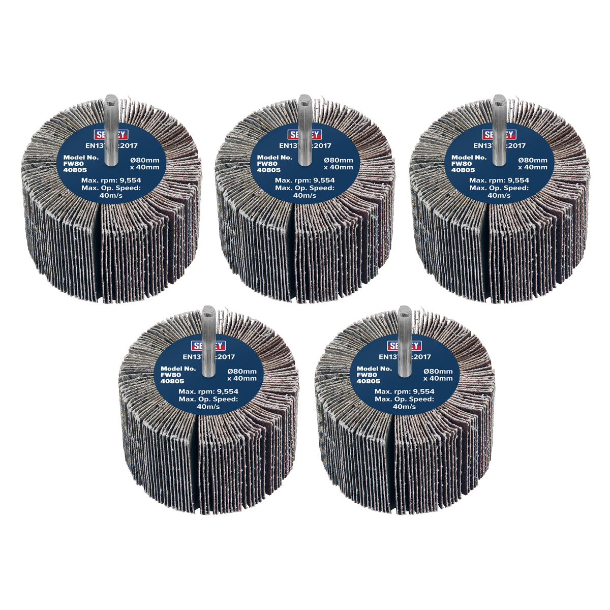 Sealey Abrasive Flap Wheel Ø80 x 40mm 80Grit Ø6mm Shaft 5 Pieces FW8040805
