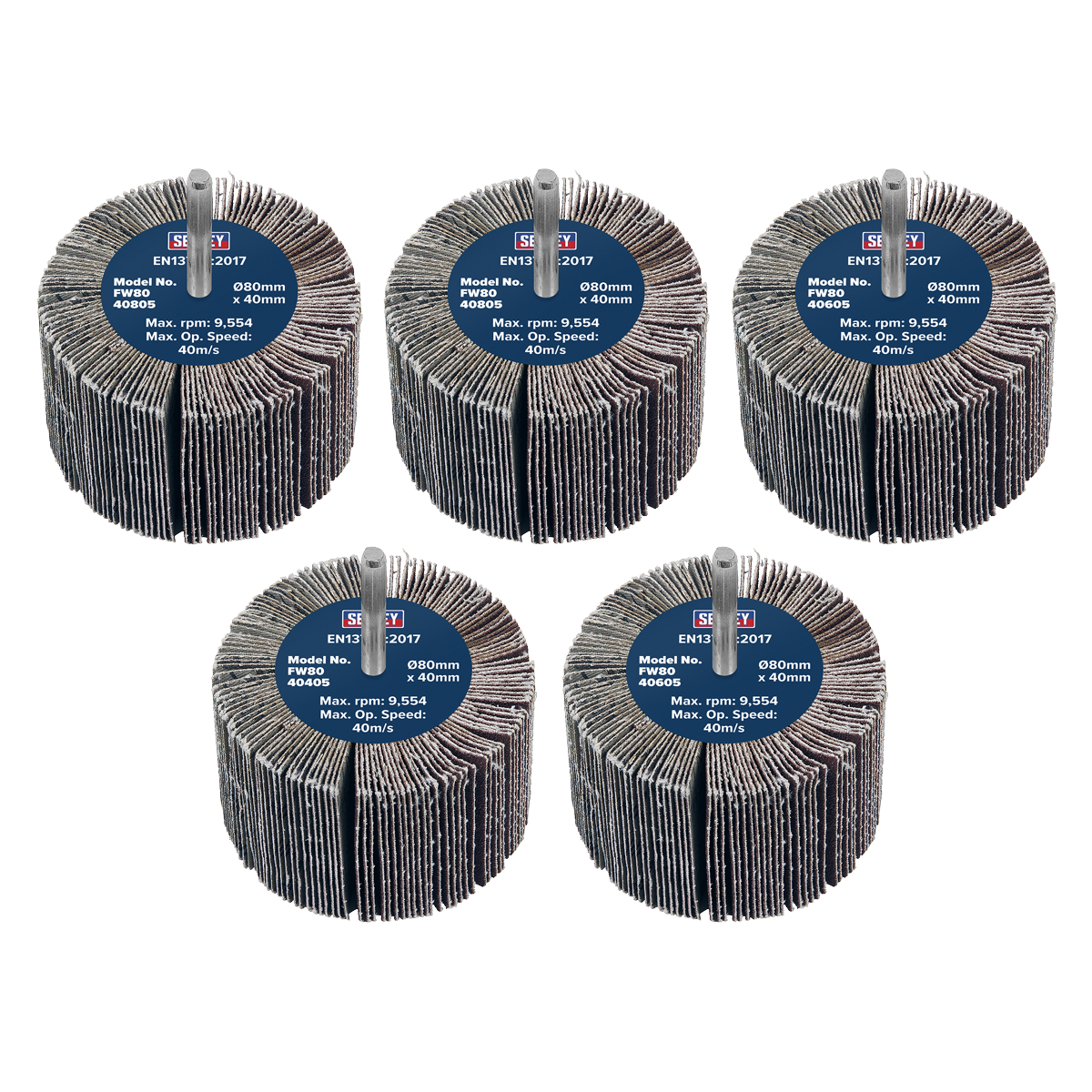 Sealey Abrasive Flap Wheel Ø80x40mm Ø6mm Shaft Assorted Grit 5 Pieces FW8040ASS