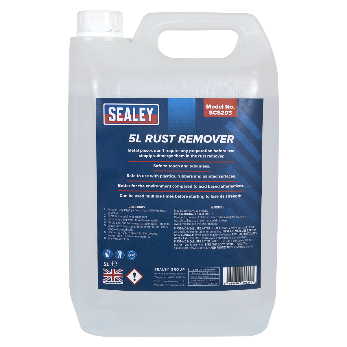 Sealey Rust Remover 5L PH Neutral Plastic Safe Reusable Environmentally Friendly