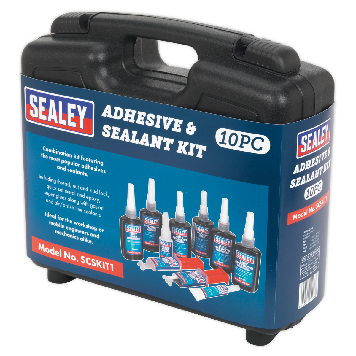 Sealey Adhesive & Sealant Kit With Thread Nut & Stud Lock 10 Pieces SCSKIT1
