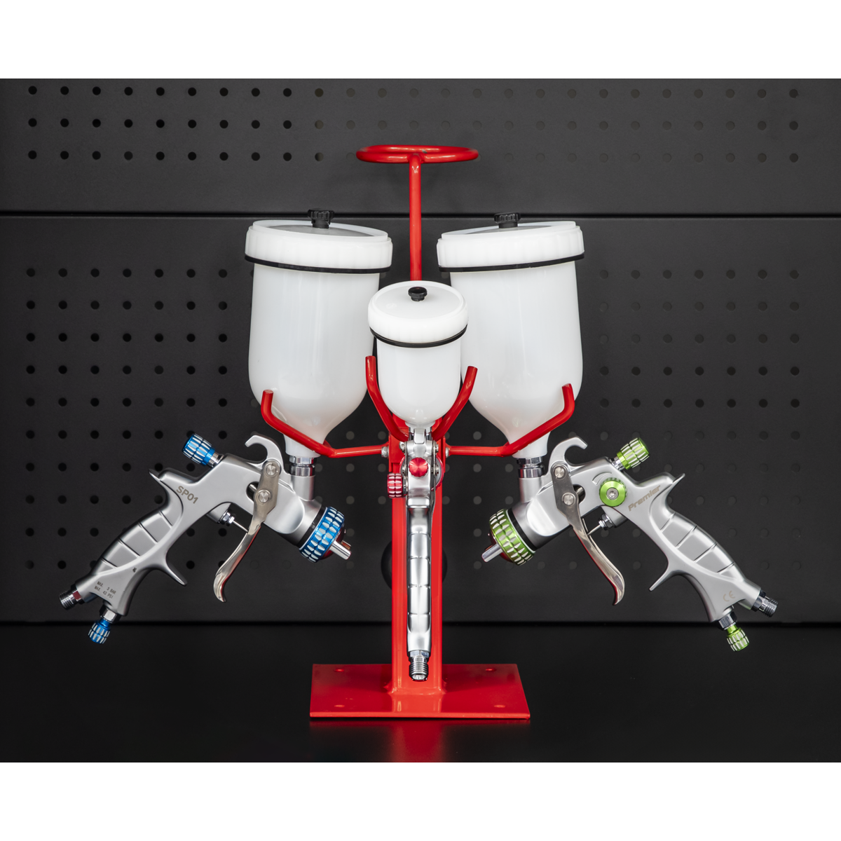 Sealey Spray Gun & Filter Holder With Heavy Duty Stand Steel Hooks 3 Gun SH03