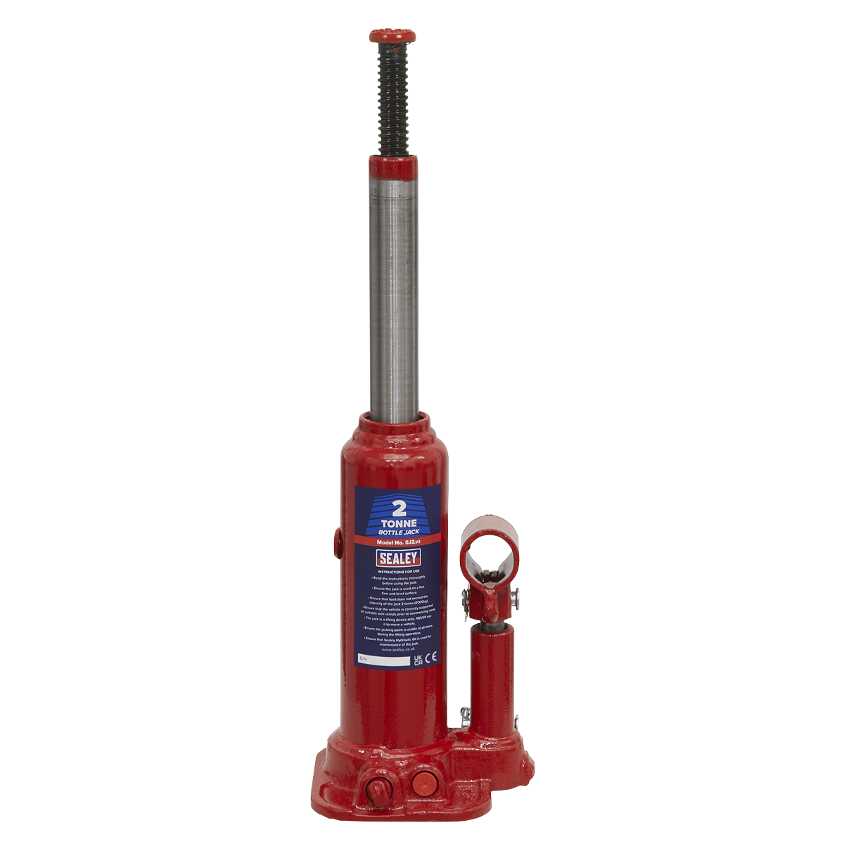 Sealey Bottle Jack Lift With Overload Valve & 2-Piece Handle - 2 Tonne SJ2