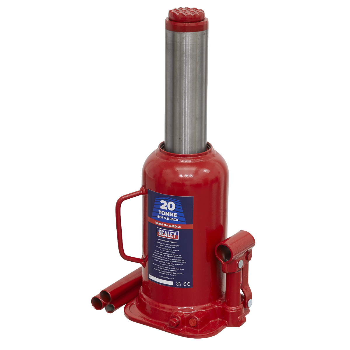 Sealey Bottle Jack Lift With Overload Valve & 2-Piece Handle 20 Tonne SJ20