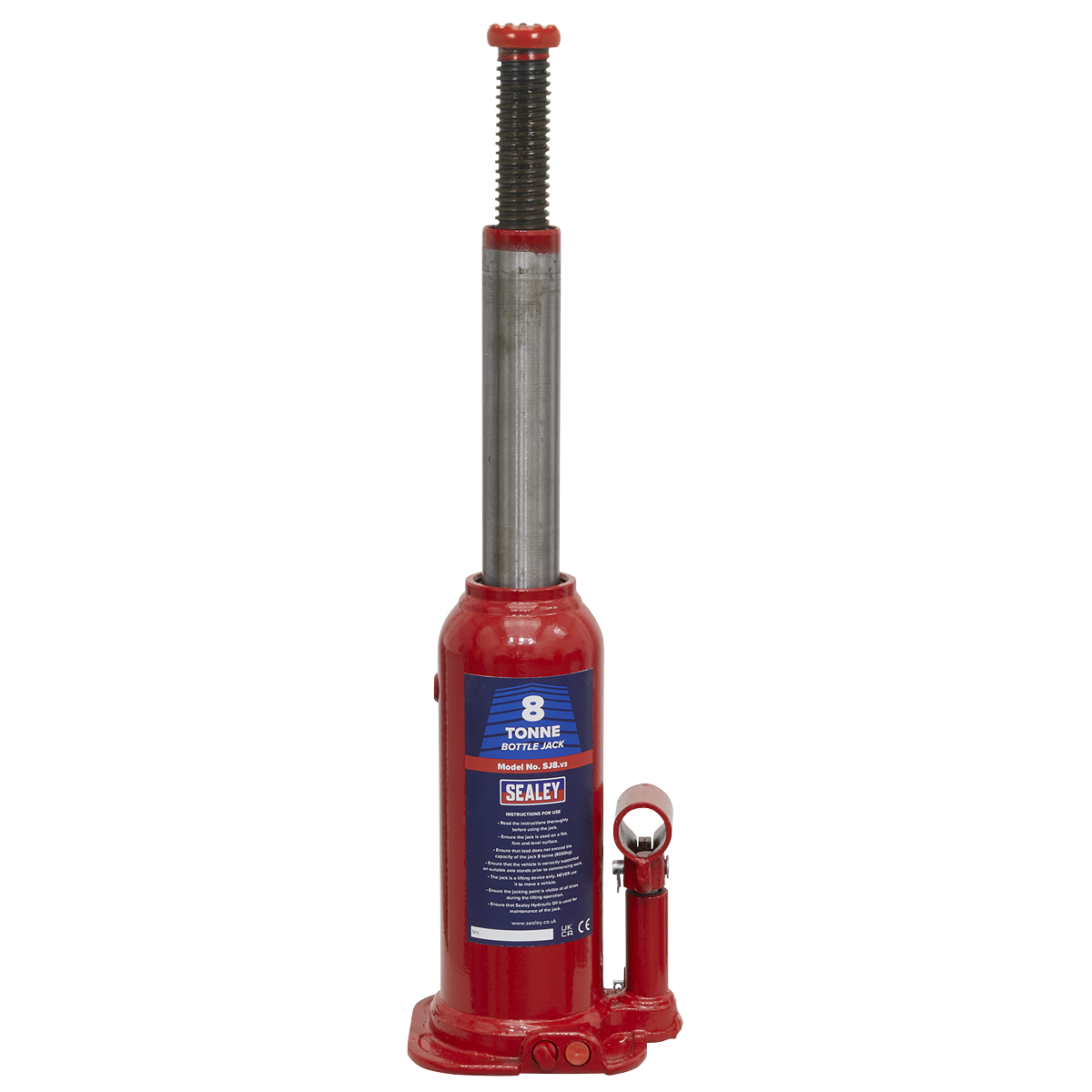 Sealey Bottle Jack Lift With Overload Valve & 2-Piece Handle - 8 Tonne SJ8