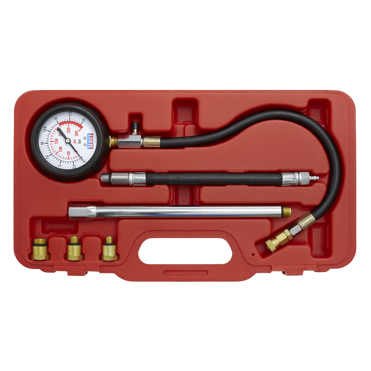 Sealey Petrol Engine Compression Tester Deluxe Kit With 300 PSI Gauge VSE300D