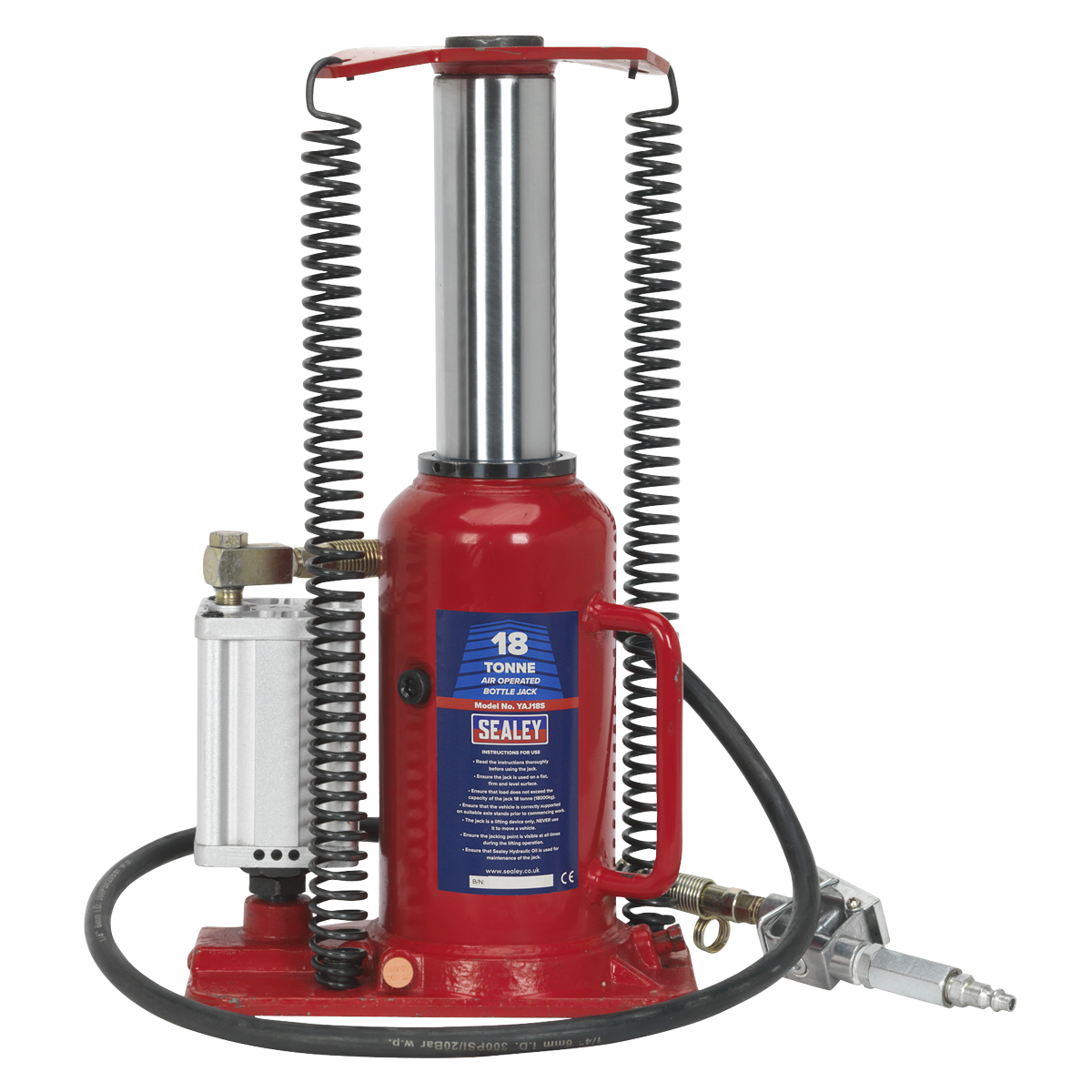 Sealey Air Operated Bottle Jack Lift With Sectional Pump Handle 18 Tonne YAJ18S
