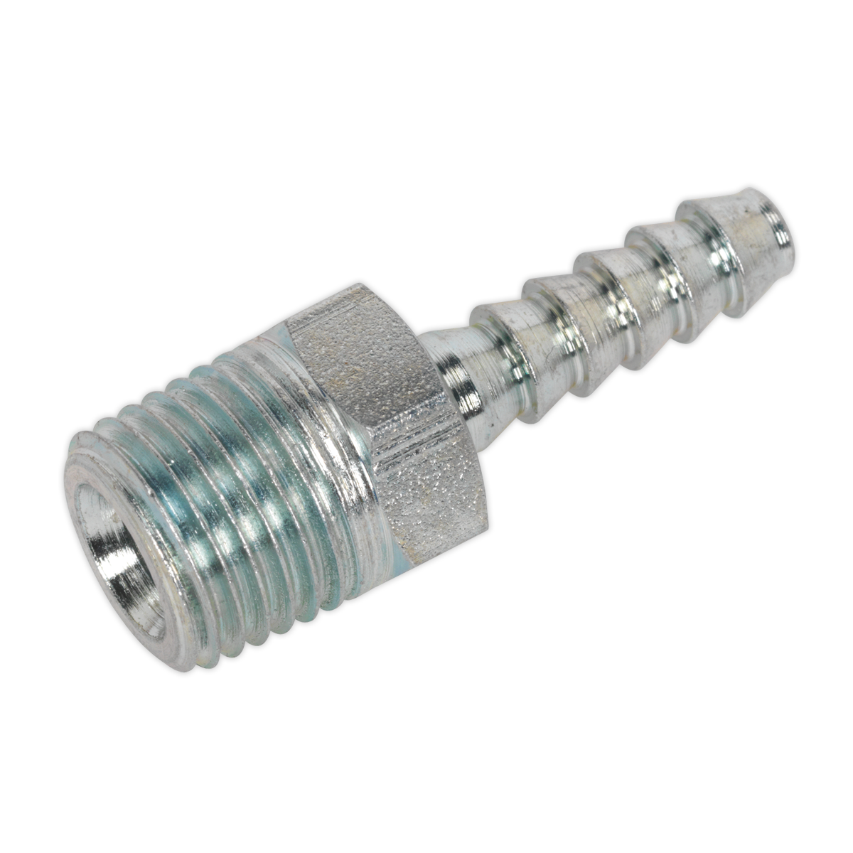 Sealey Screwed Tailpiece Male 1/4" BSPT - 3/16" Hose Silver - Pack of 5 AC38