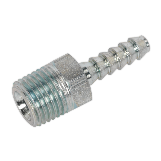 Sealey Screwed Tailpiece Male 1/4" BSPT - 3/16" Hose Silver - Pack of 5 AC38