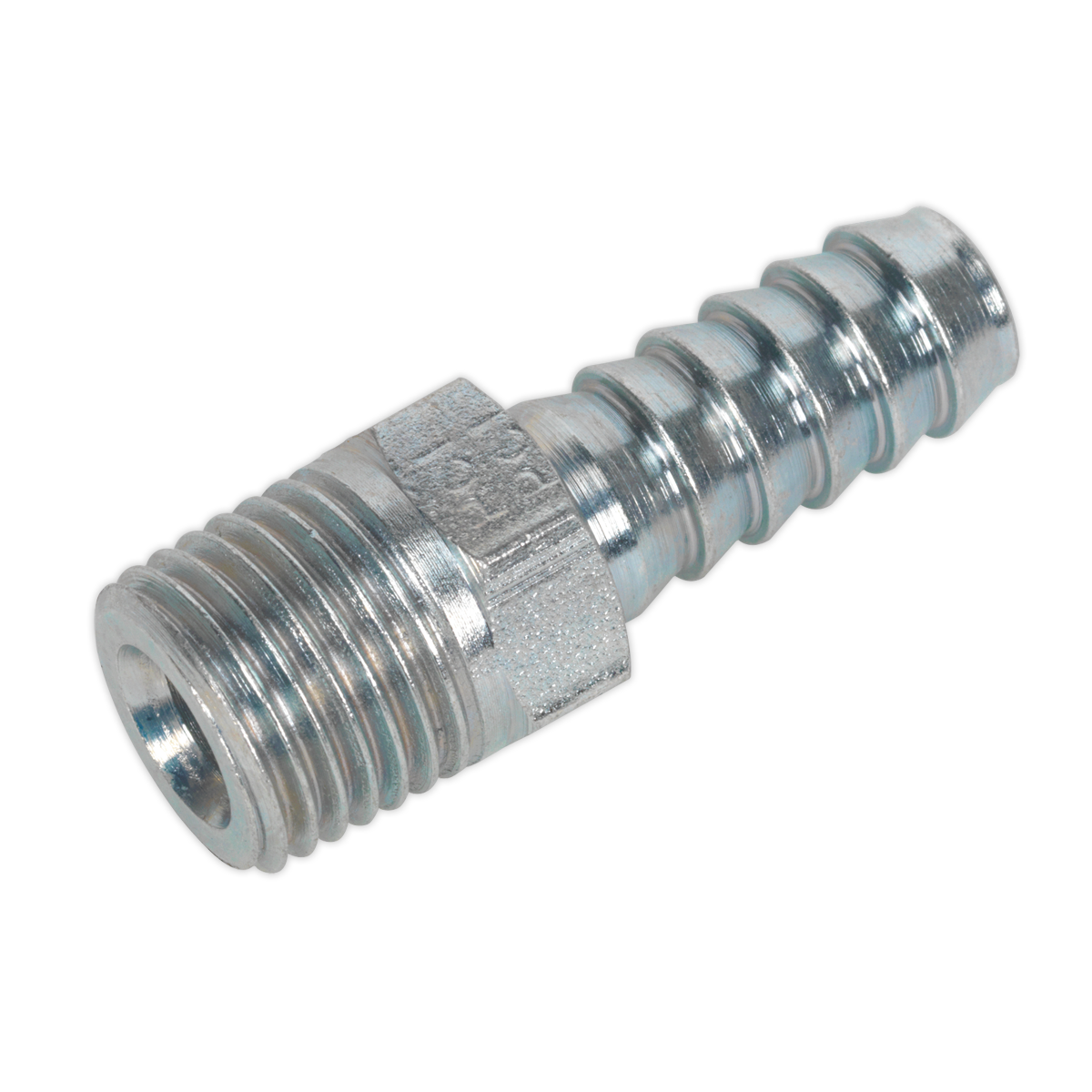 Sealey Screwed Tailpiece Male 1/4" BSPT - 5/16" Hose Silver - Pack of 5 AC39