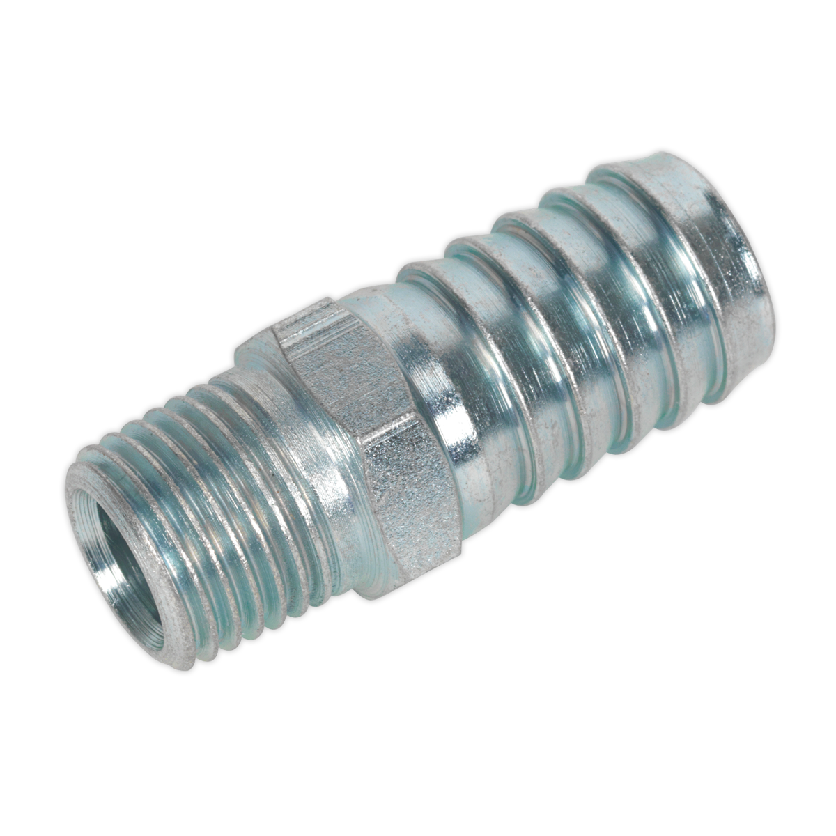 Sealey Screwed Tailpiece Male 1/4" BSPT - 1/2" Hose Silver Pack of 5 Pieces AC40