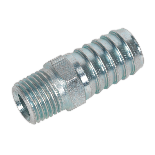 Sealey Screwed Tailpiece Male 1/4" BSPT - 1/2" Hose Silver Pack of 5 Pieces AC40