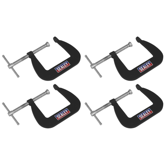 Sealey Junior C-Clamp Set 64mm x 64mm Jaw Opening/Throat Depth 4 Pieces GCC01