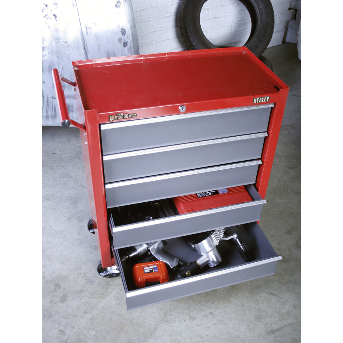 Sealey Rollcab 5 Drawers With Ball Bearing Runners Two Keys - Red/Grey AP22505BB
