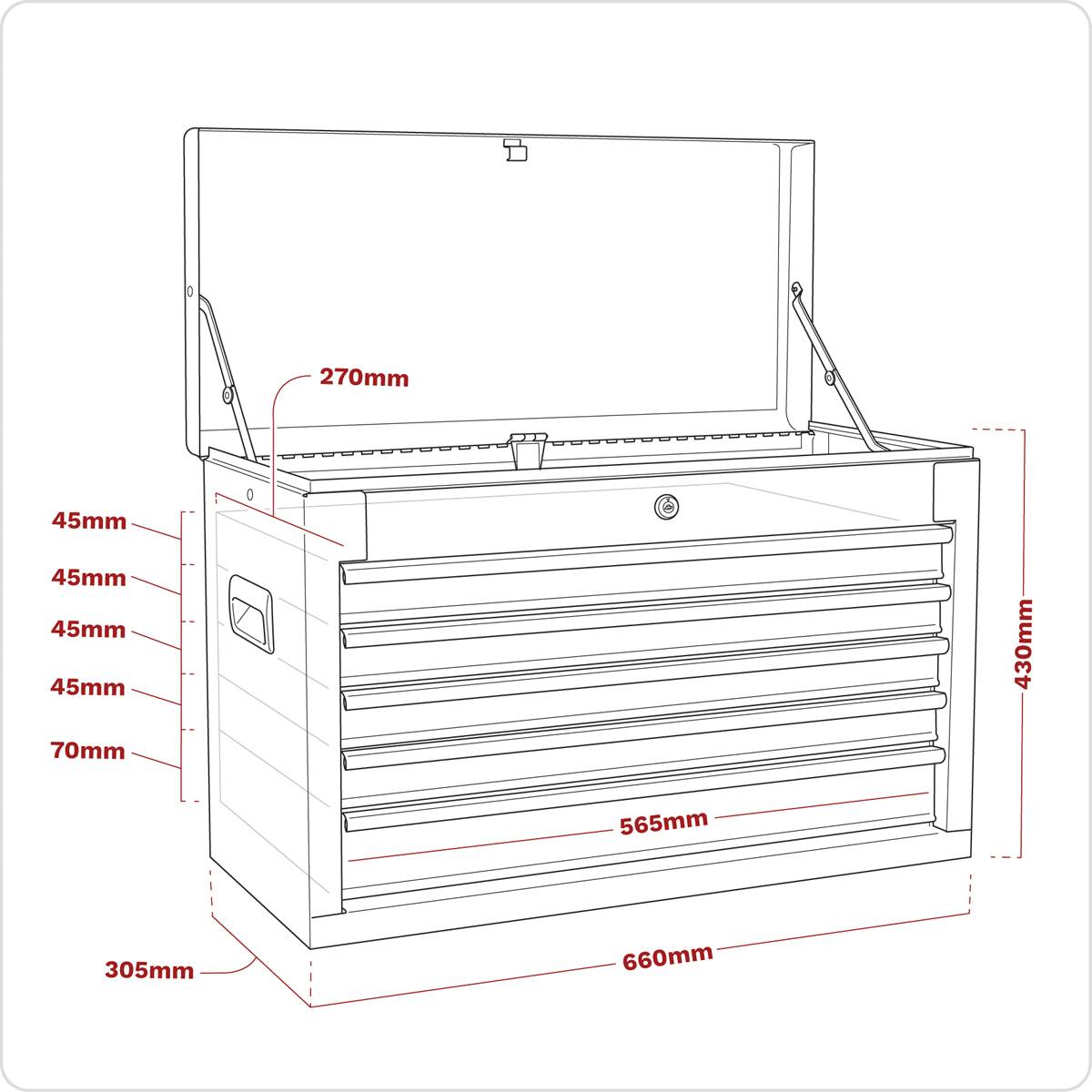Sealey Top Chest 5 Drawer With Ball Bearing Slides Tool Storage Box Black AP225B