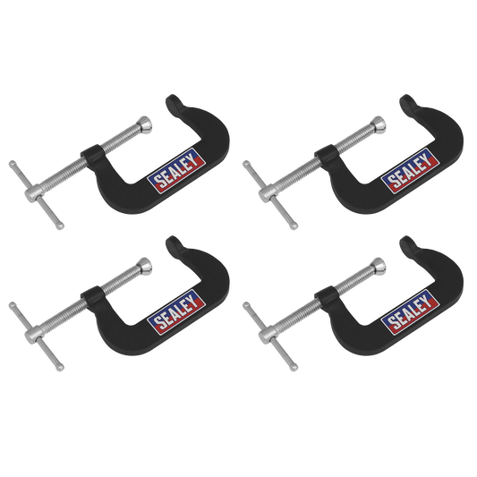 Sealey Junior C-Clamp Set 51mm x 32mm Jaw Opening/Throat Depth 4 Pieces GCC06