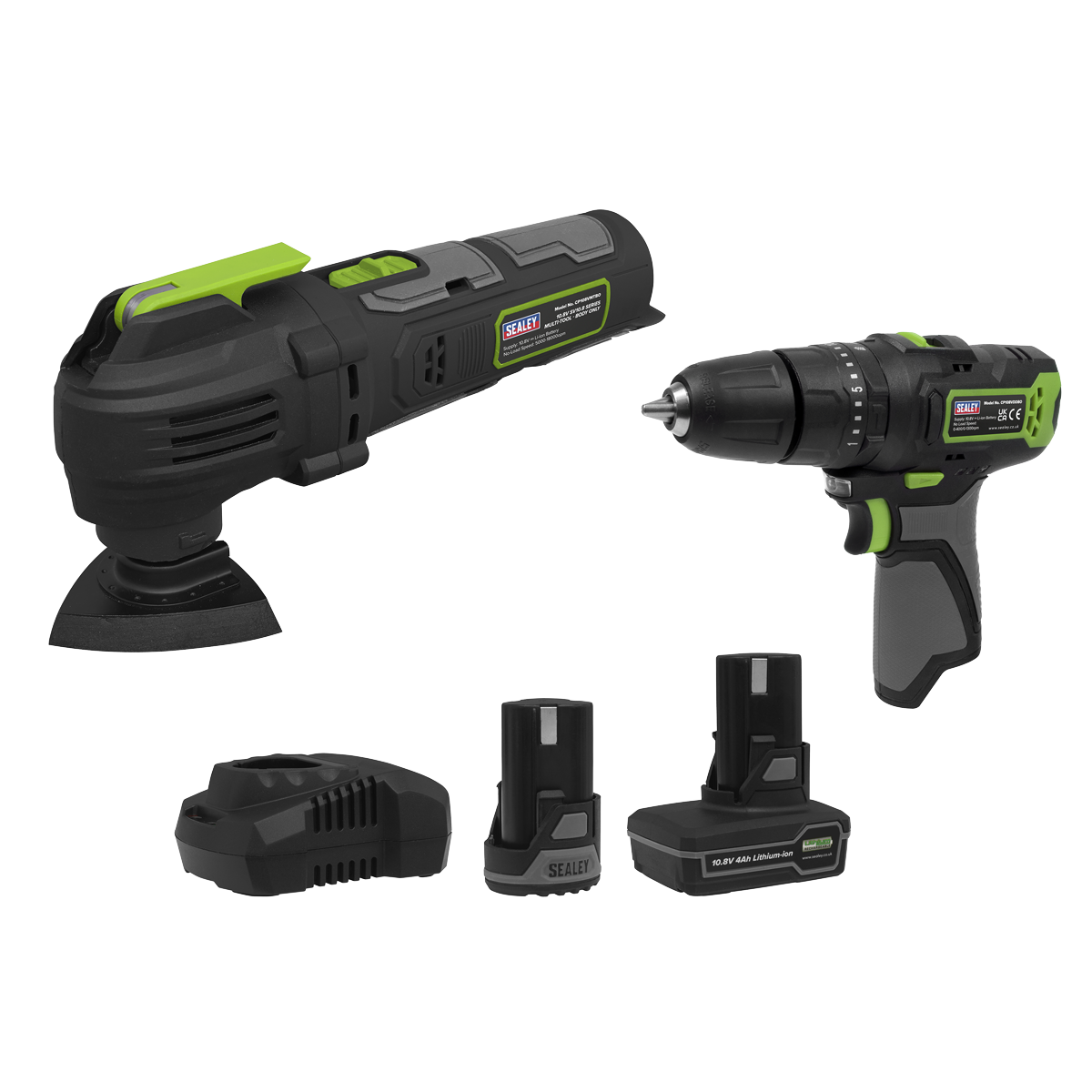 Sealey SV10.8 Series 2x 10.8V Combi Drill & Multi-Tool Kit With 2 Batteries