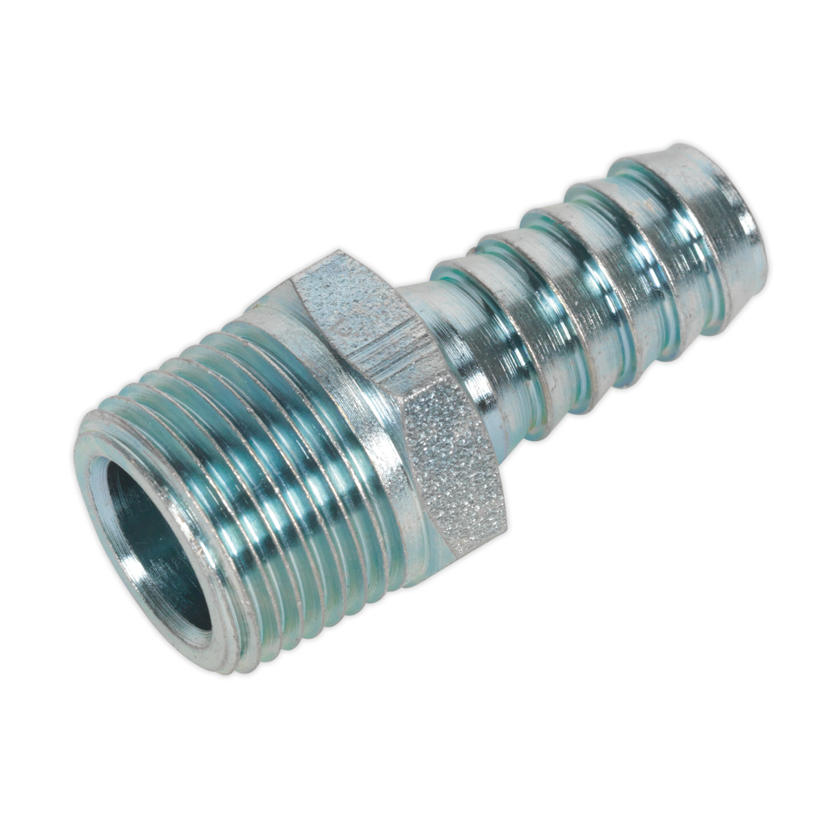 Sealey Screwed Tailpiece Male 3/8" BSPT - 3/8" Hose Silver - Pack of 5 AC41