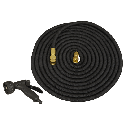 Sealey Ø17mm Premium Expandable Garden Hose With Spray Nozzle Black 15m  GH15E
