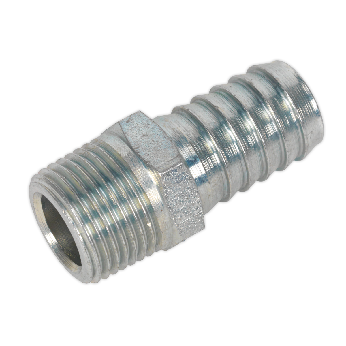 Sealey Screwed Tailpiece Male 3/8" BSPT - 1/2" Hose Silver Pack of 5 Pieces AC42