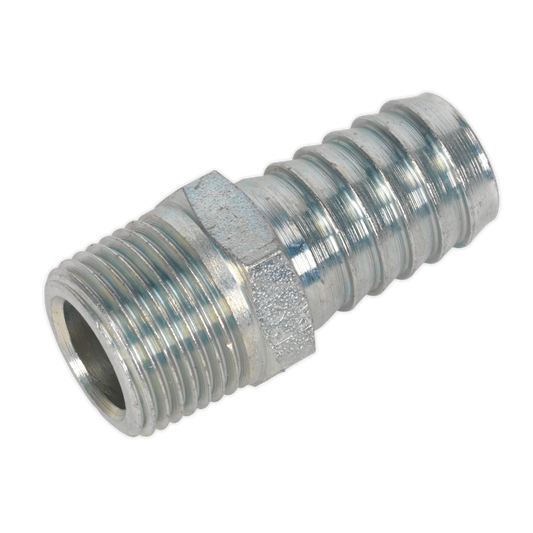 Sealey Screwed Tailpiece Male 3/8" BSPT - 1/2" Hose Silver Pack of 5 Pieces AC42