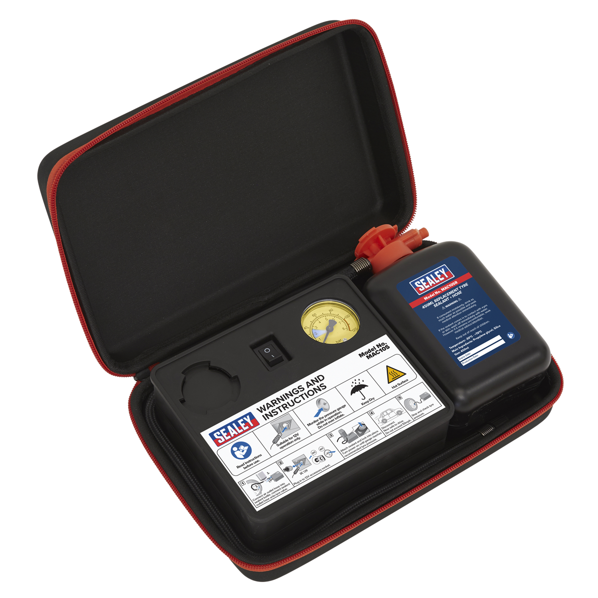 Sealey Tyre Inflator 12V + Emergency Puncture Sealant Kit 100PSI MAC10S