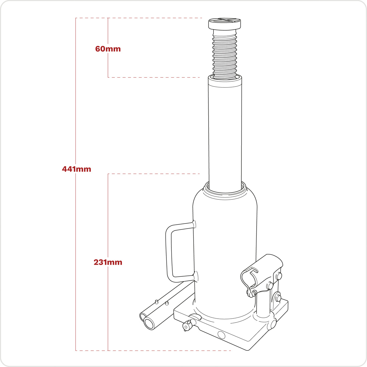 Sealey Bottle Jack Lift 12 Tonne With Overload Valve & 2-Piece Handle PBJ12S