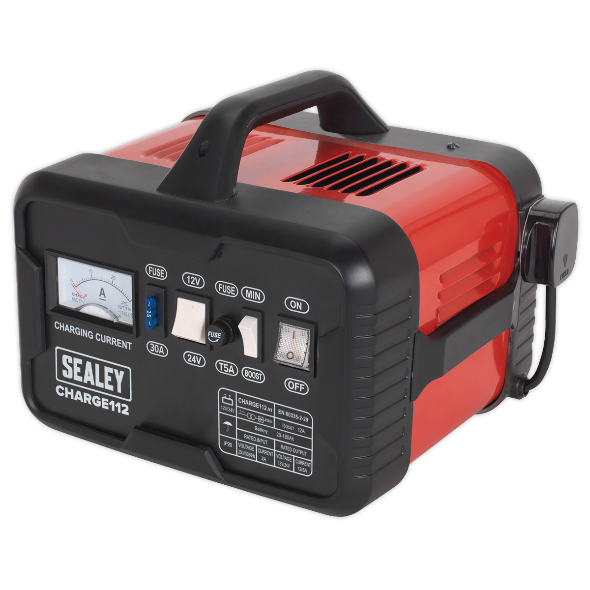 Sealey Battery Charger With Sturdy Carry Handle 16Amp 12V 24V 230V CHARGE112