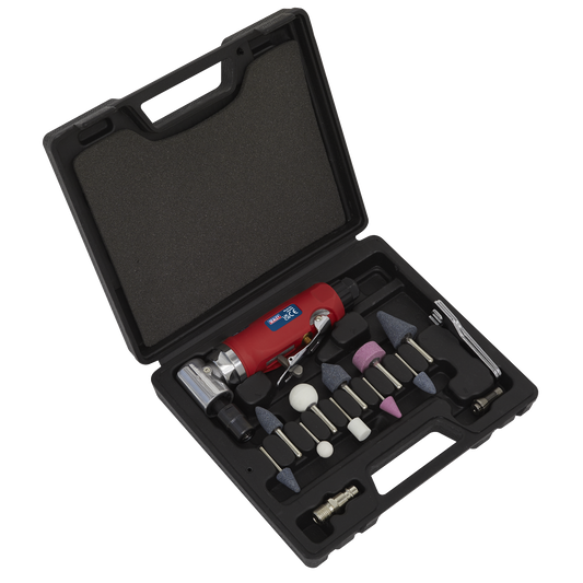 Sealey Air Die Grinder 90° Angle Kit With Low Noise Air Exhaust 15 Pieces GSA675