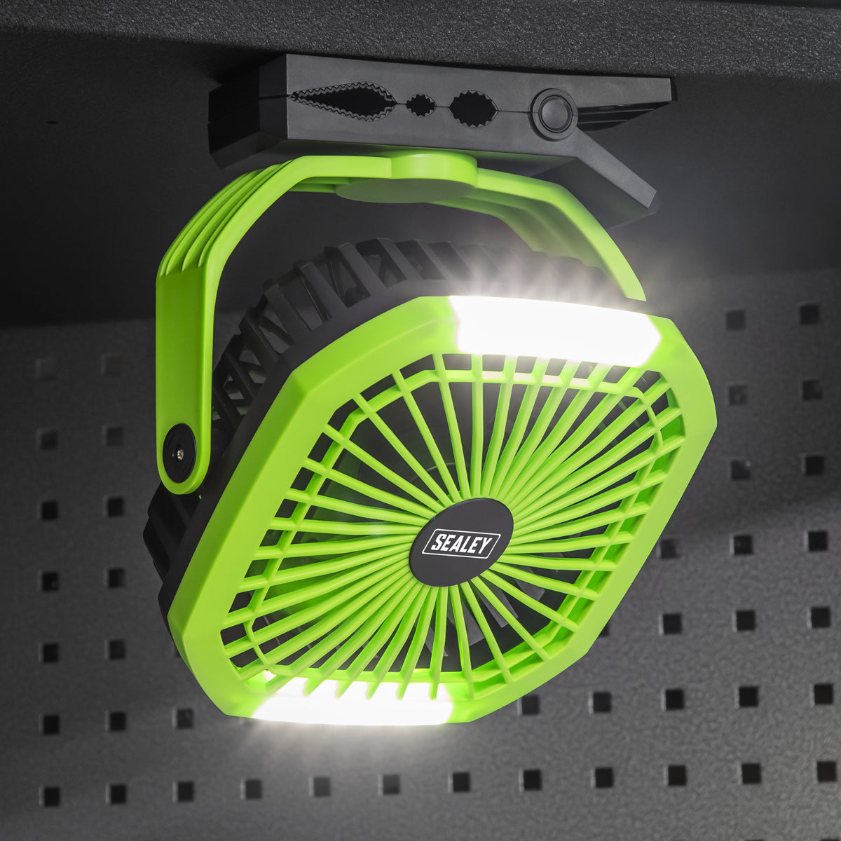 Sealey 4-Speed Portable Clip Fan with Worklight 8" Multiple Speeds Rechargeable