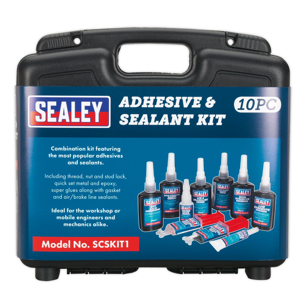 Sealey Adhesive & Sealant Kit With Thread Nut & Stud Lock 10 Pieces SCSKIT1
