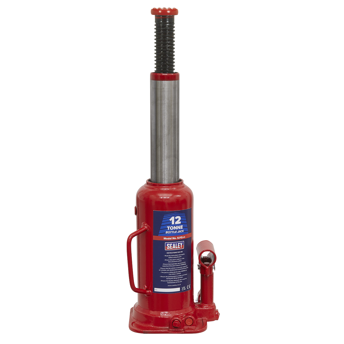 Sealey Bottle Jack Lift With Overload Valve & 2-Piece Handle 12 Tonne SJ12