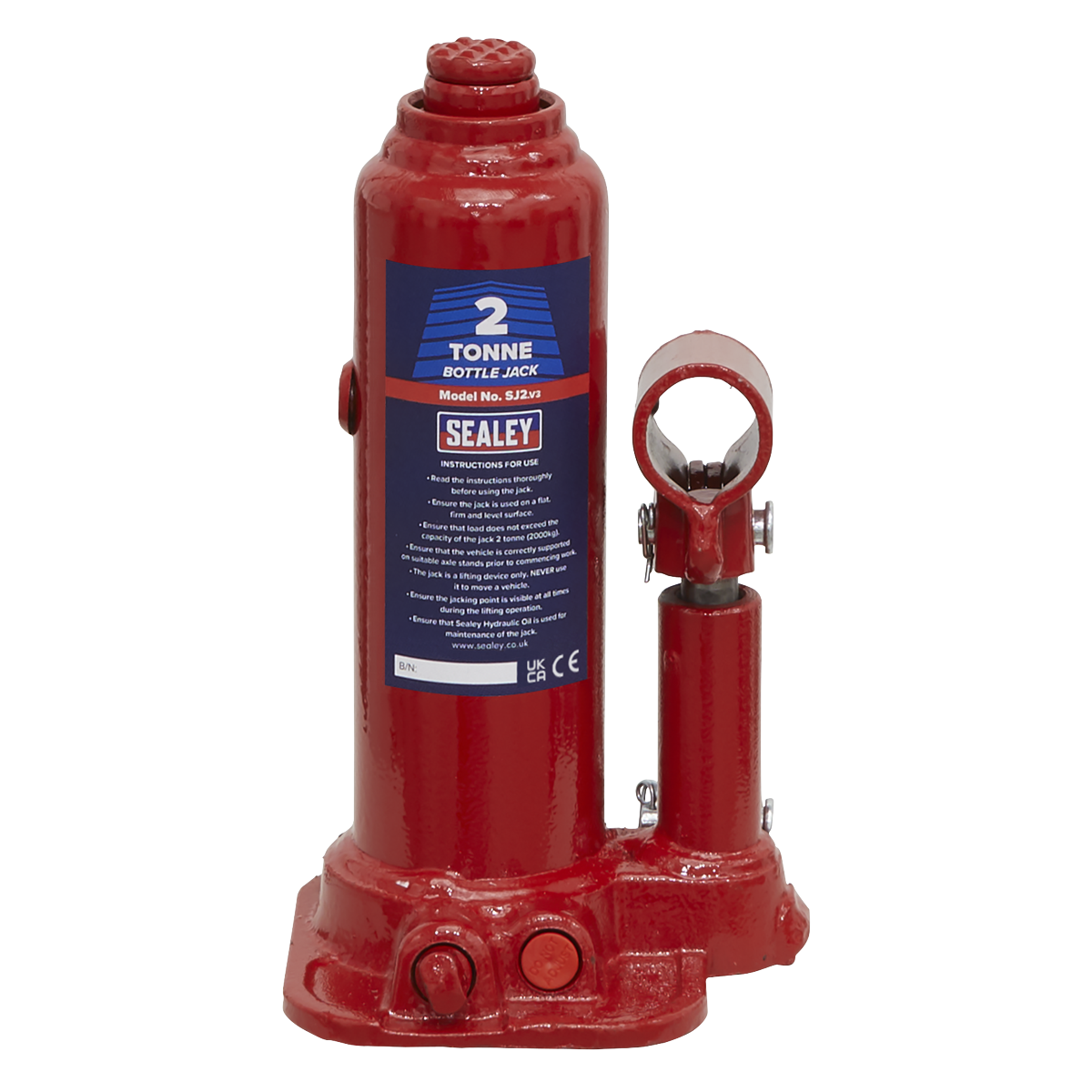 Sealey Bottle Jack Lift With Overload Valve & 2-Piece Handle - 2 Tonne SJ2