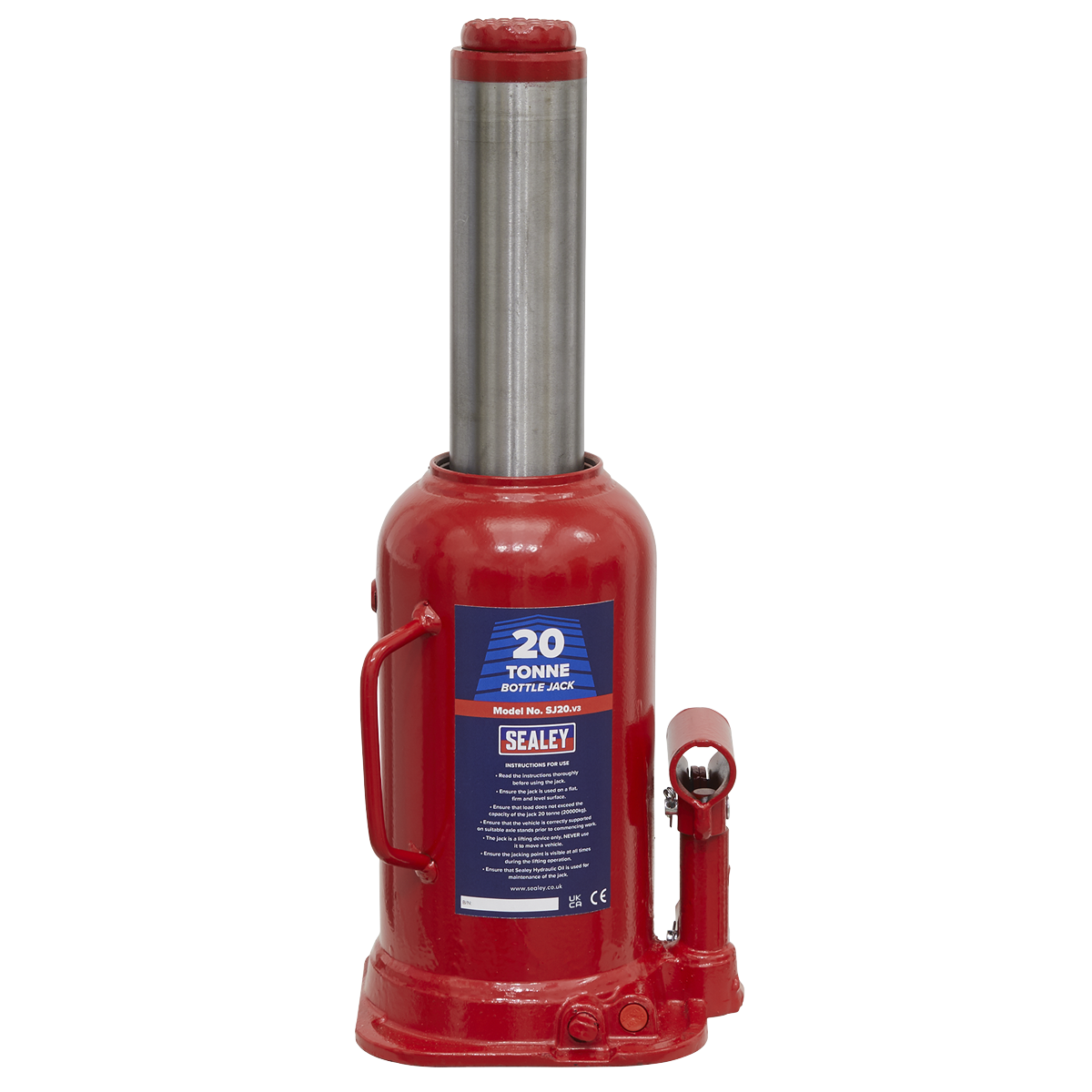Sealey Bottle Jack Lift With Overload Valve & 2-Piece Handle 20 Tonne SJ20