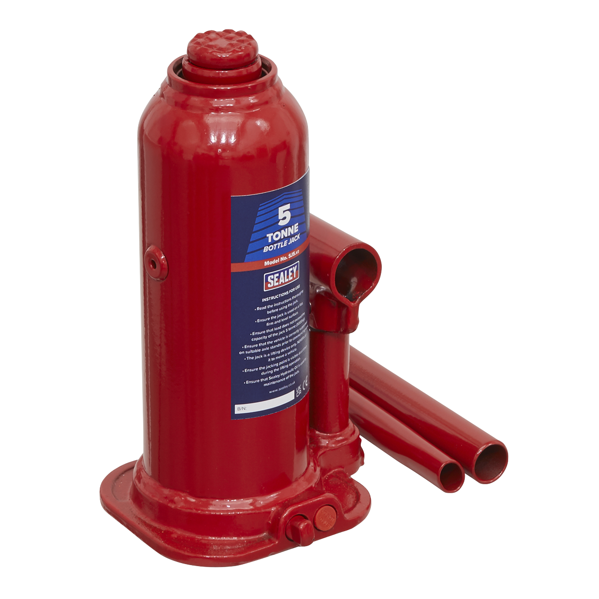 Sealey Bottle Jack Lift With Overload Valve & 2-Piece Handle - 5 Tonne SJ5
