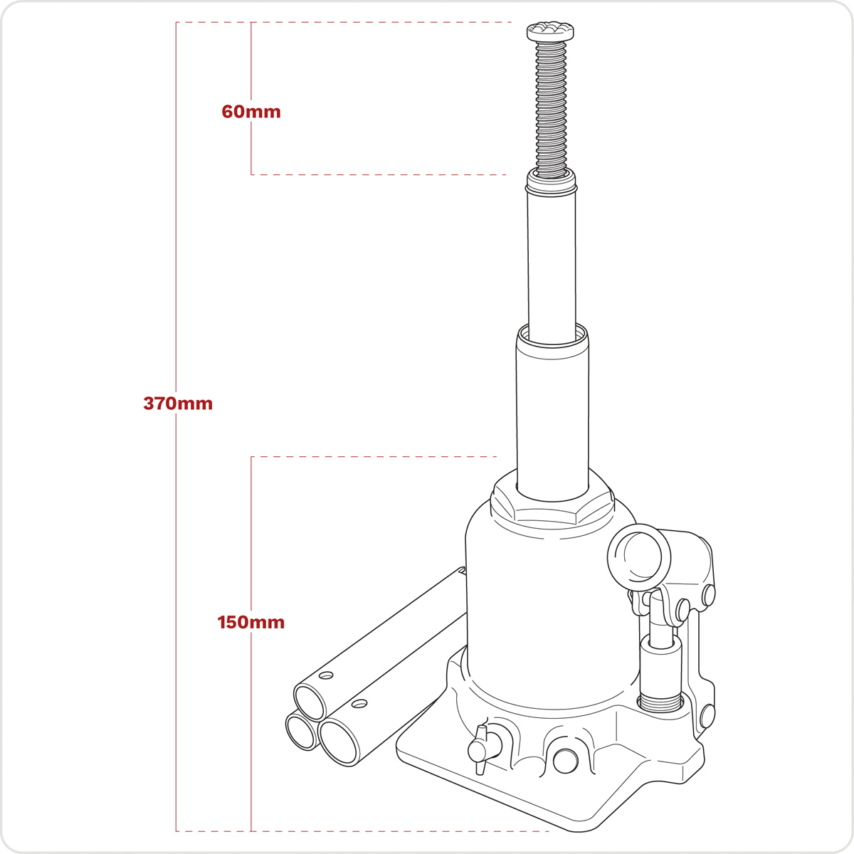 Sealey Bottle Jack 2 Tonne Telescopic With Overload Valve & 3-Piece Handle SJT2