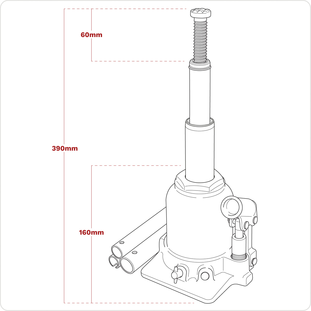 Sealey Bottle Jack 4 Tonne Telescopic With Overload Valve & 3-Piece Handle SJT4