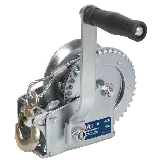 Sealey Geared Hand Winch With 10m Cable Manual Brake 540kg Capacity GWC1200M