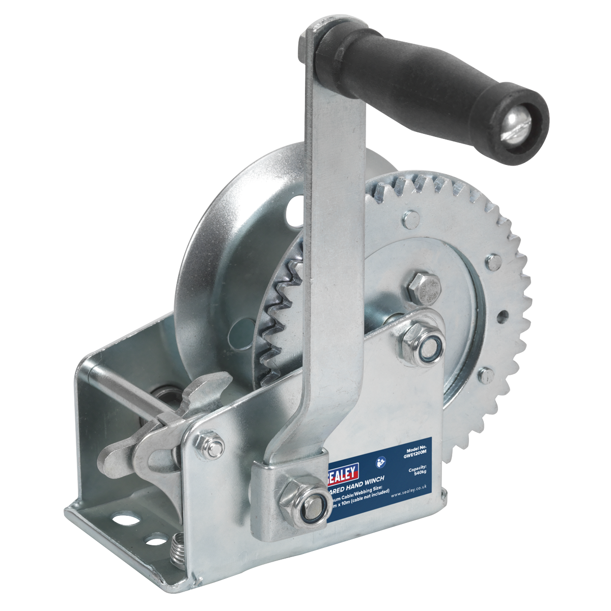 Sealey Geared Hand Winch With Manual Brake 540kg Capacity Silver GWE1200M