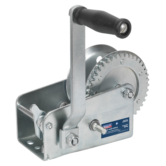 Sealey Geared Hand Winch With Manual Brake 900kg Capacity Silver GWE2000M