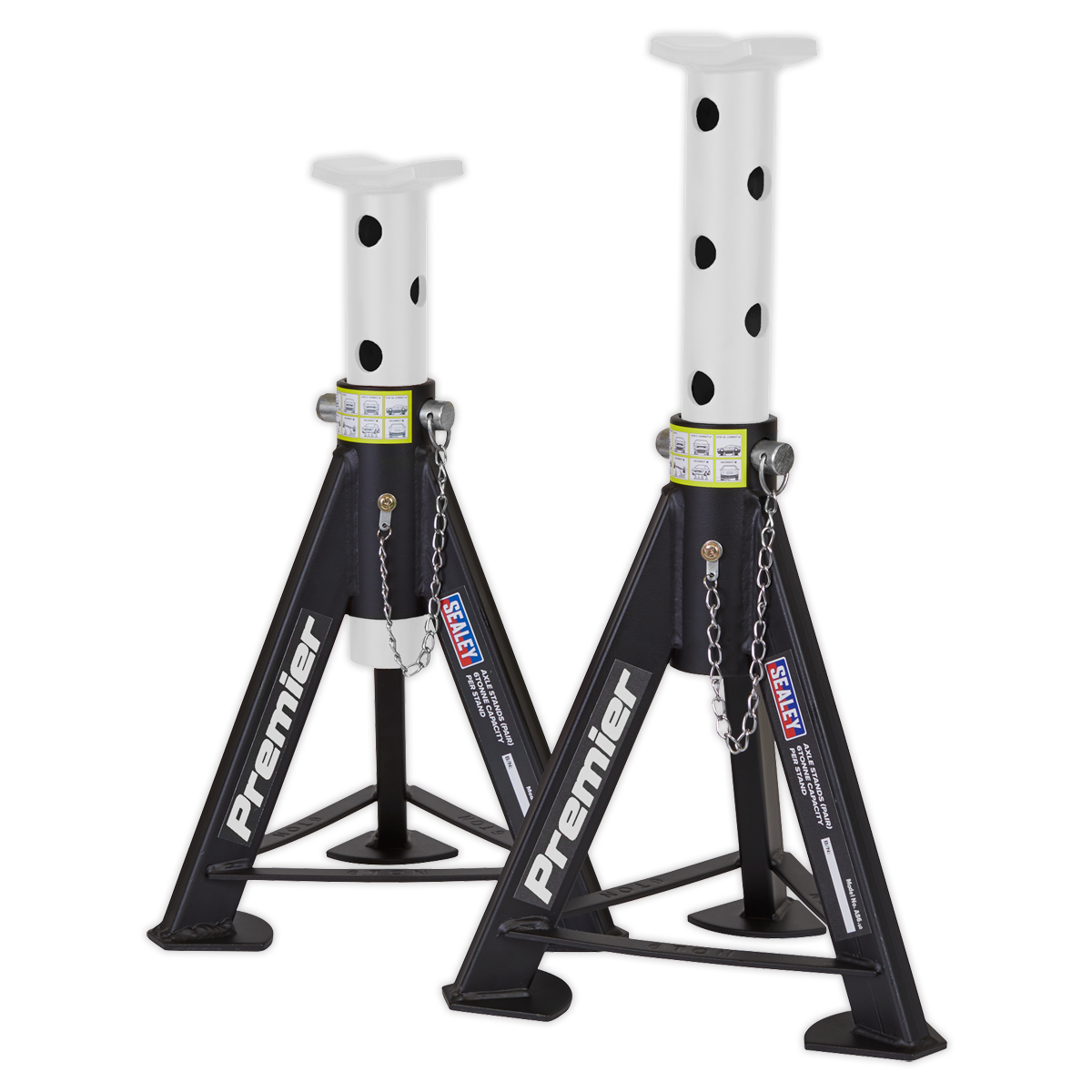 Sealey 2x Heavy Duty Lift Axle Stands 6 Tonne Capacity/Stand - White AS6