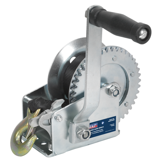 Sealey Geared Hand Winch Steel With 7m Webbing Strap - 540kg Capacity GWW1200M