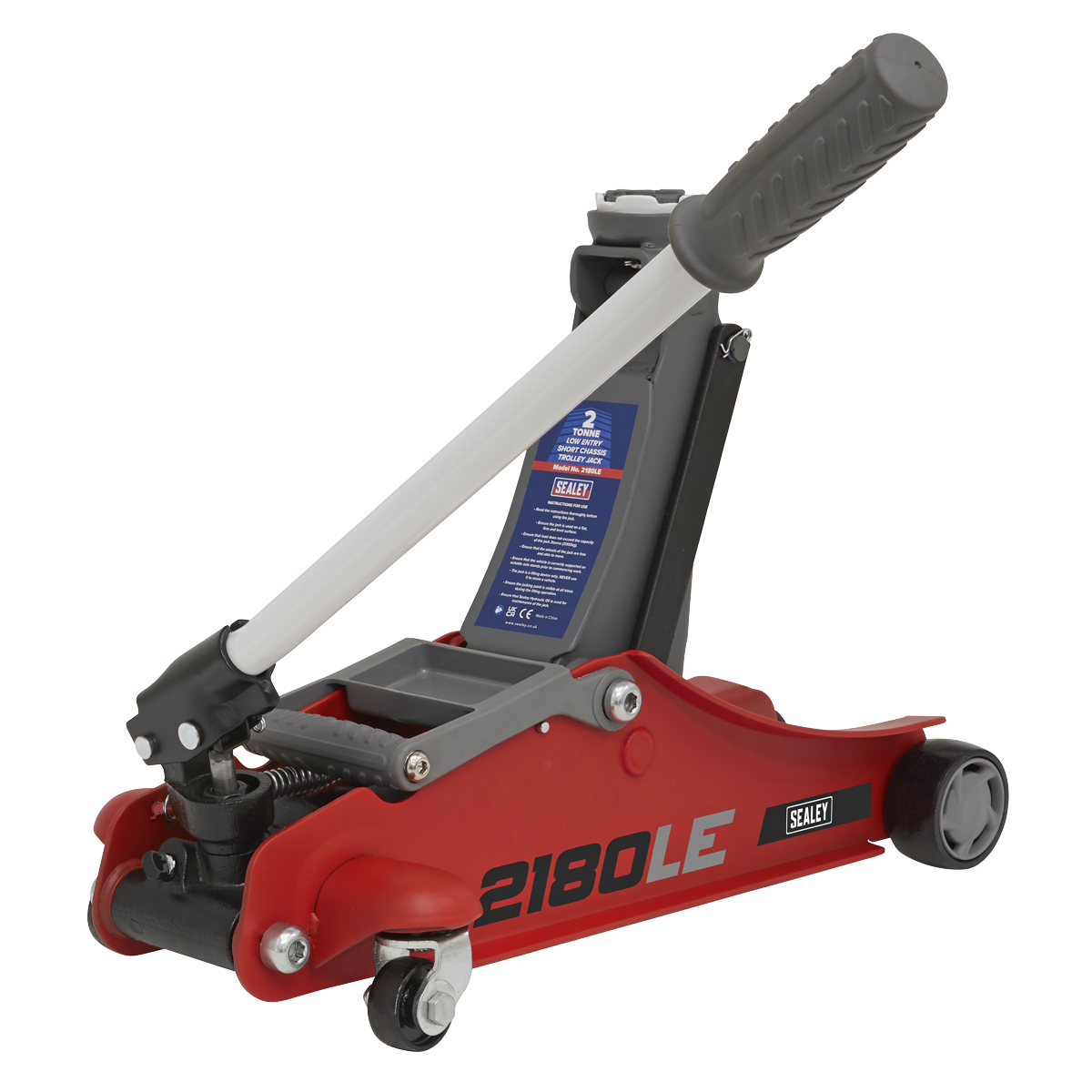 Sealey Handle Trolley Jack 2 Tonne Low Profile Short Chassis Red 2180LE