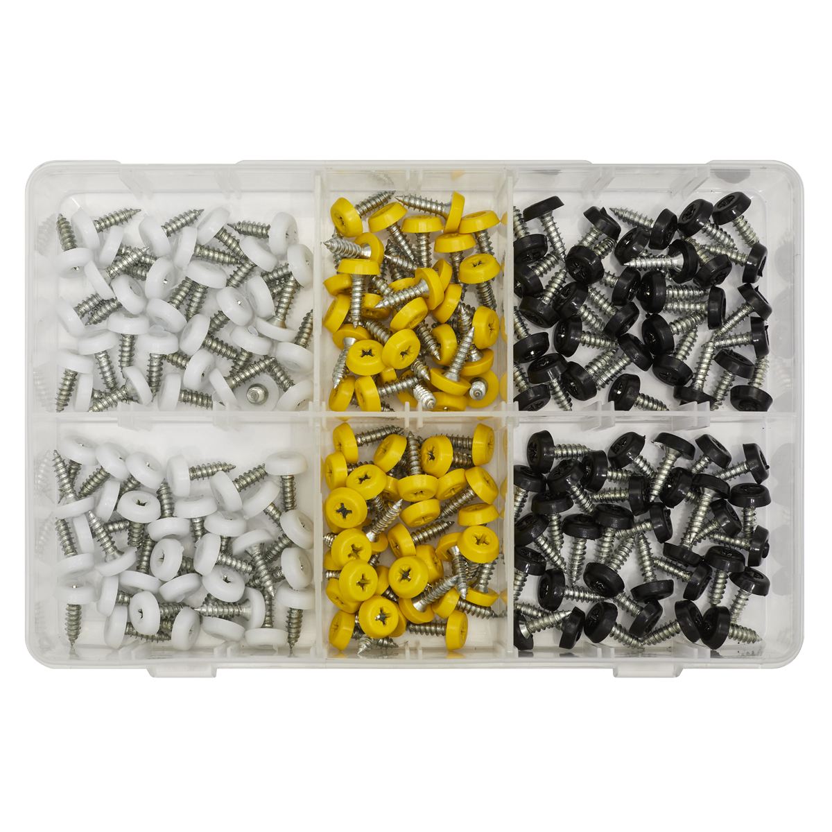 Sealey Numberplate Screw Assorted 195 Pieces 4.8mm x 18mm Plastic Enclosed Head